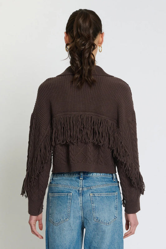 Central Park West Cable Fringe Sweater Cardigan