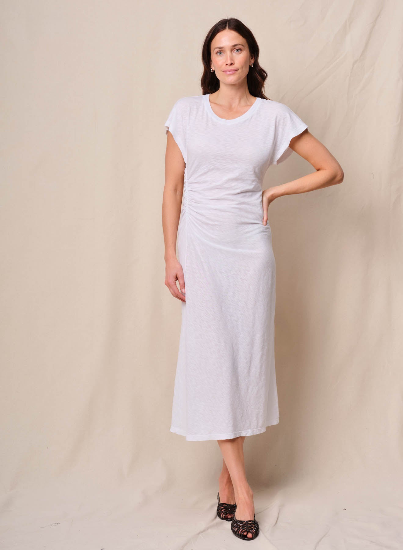 slub midi dress Patterned Cotton Slub Faux Knot Midi Dress