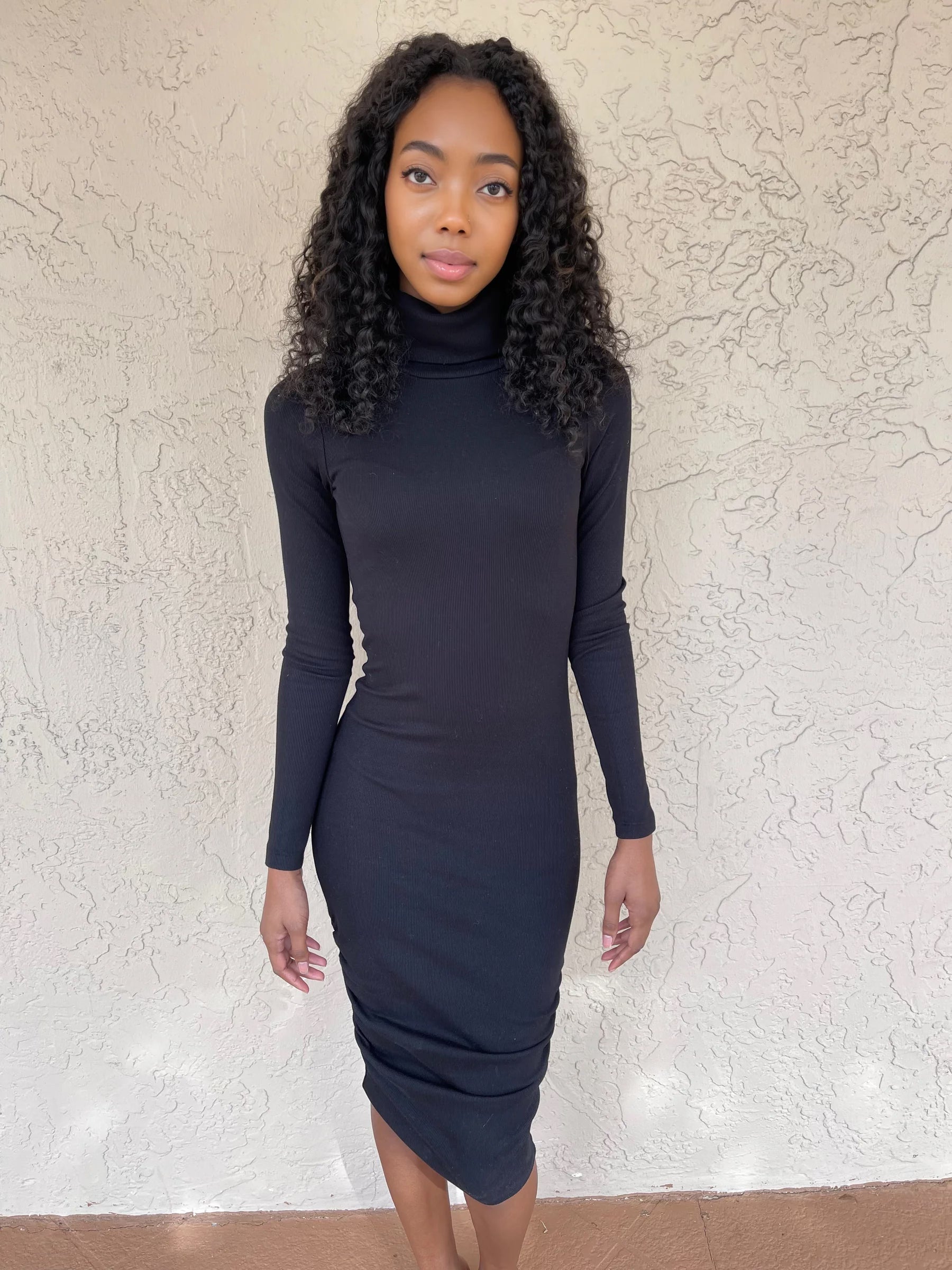 ribbed turtleneck bodycon dress Soft Rib Turtleneck Long Sleeve Maxi Dress for Women, Heather Grey, XL by Bumpsuit