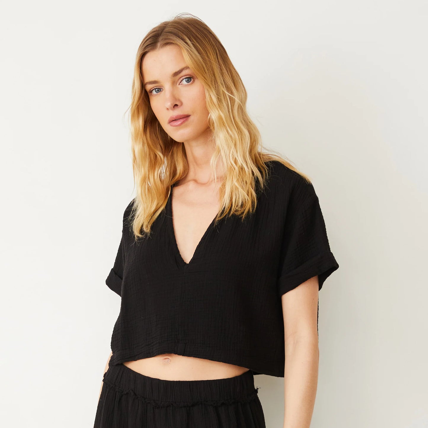 Monrow Gauze V-Neck Mini Top