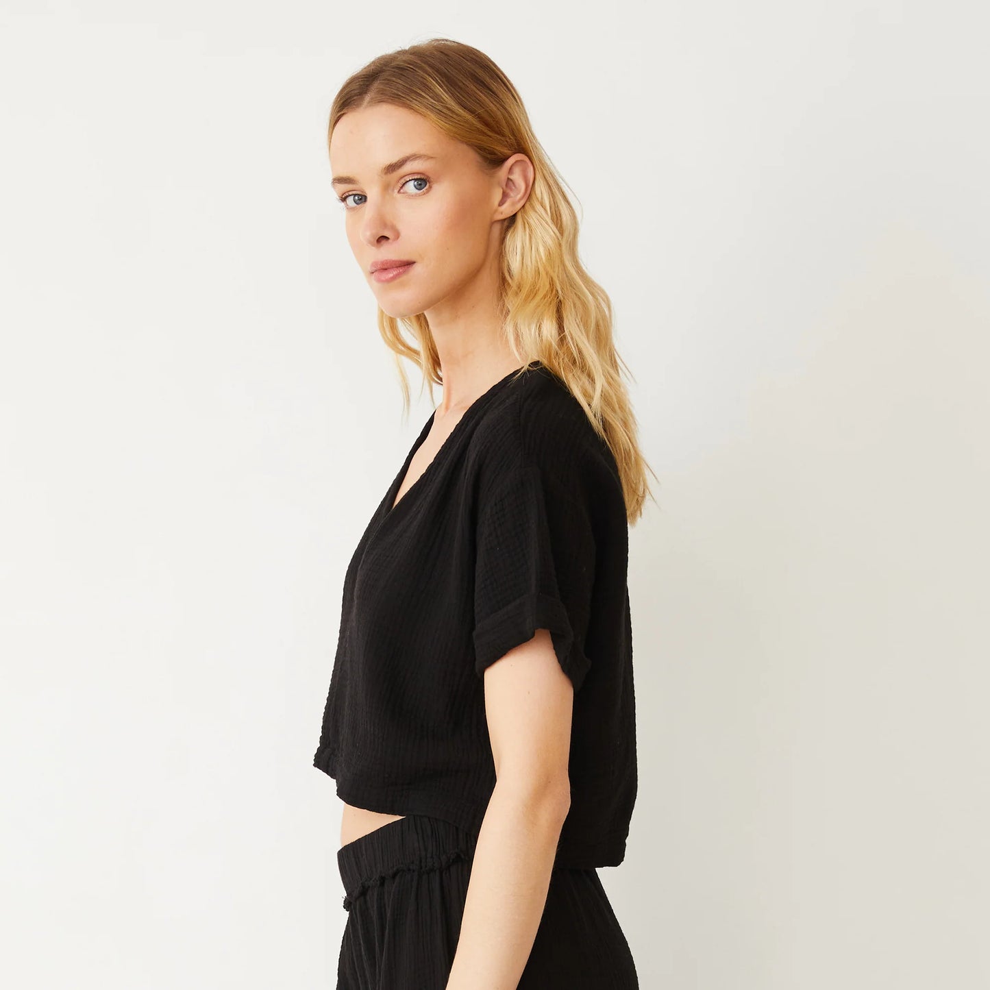 Monrow Gauze V-Neck Mini Top