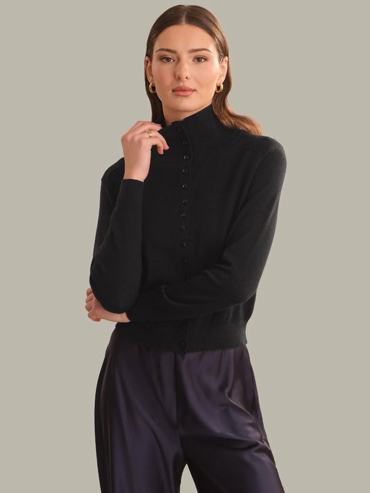 525 Edith Saddle Shoulder Mock Neck Cardigan