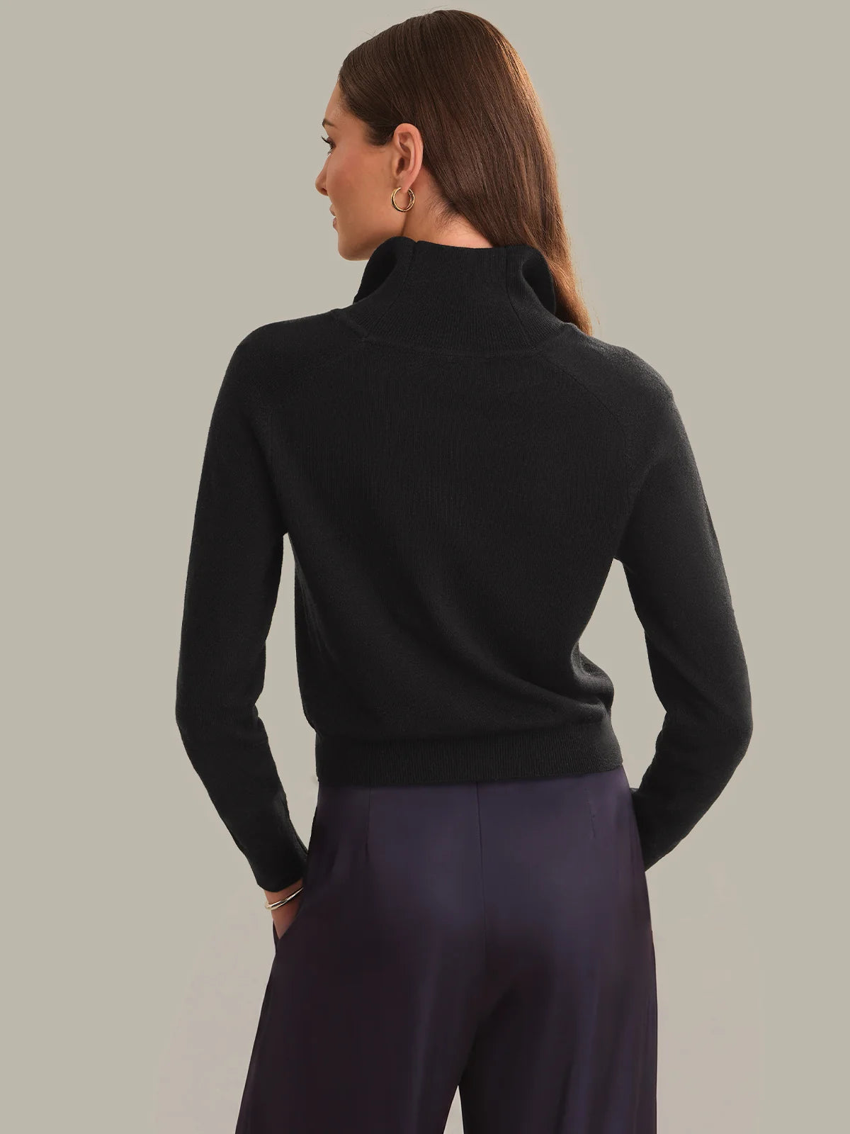 525 Edith Saddle Shoulder Mock Neck Cardigan