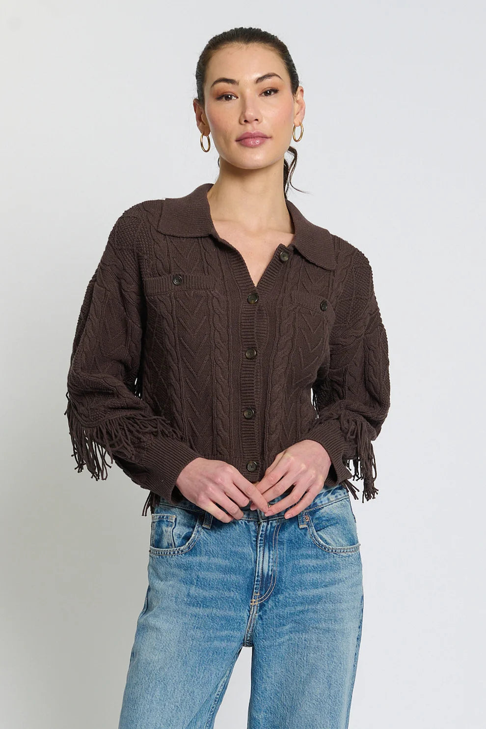 Central Park West Cable Fringe Sweater Cardigan