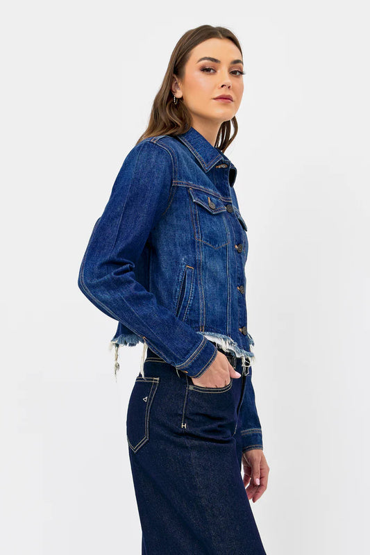 Hidden Cropped Frayed Fitted Jacket