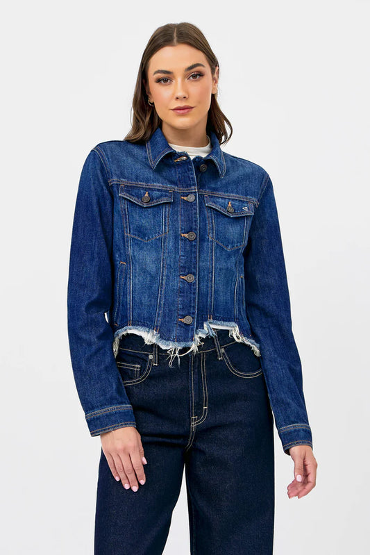 Hidden Cropped Frayed Fitted Jacket