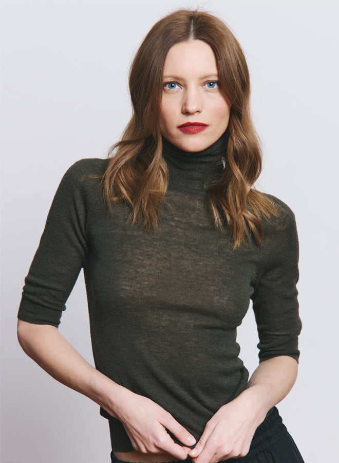 Autumn Cashmere Sheer Sleeve Turtleneck