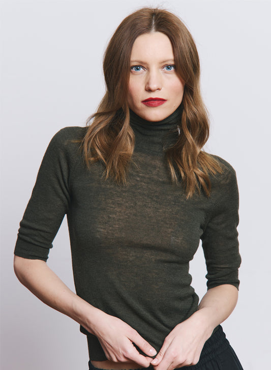 Autumn Cashmere Sheer Sleeve Turtleneck