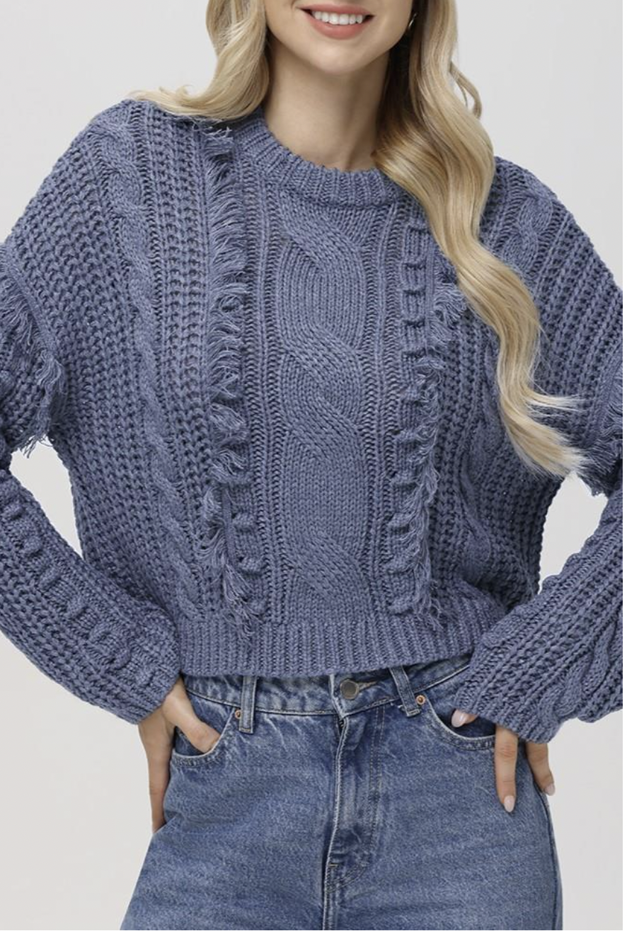 525 Delilah Fringe Cable Pullover