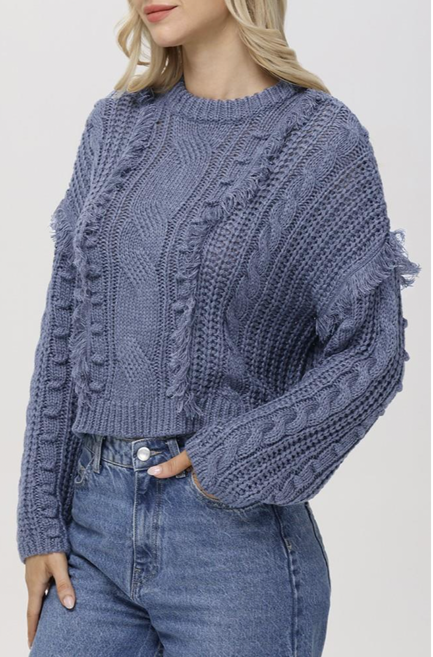 525 Delilah Fringe Cable Pullover