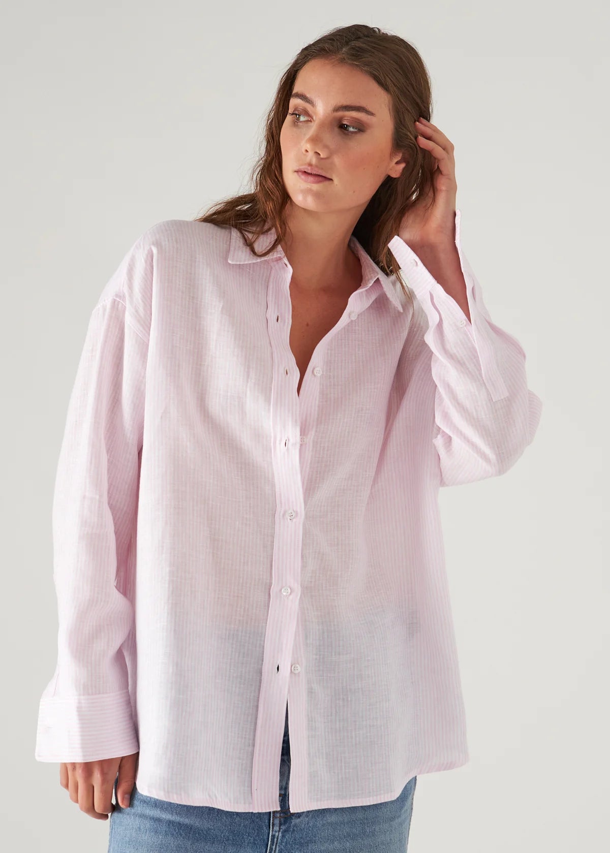 Patrick Assaraf Linen Stripe BF Shirt