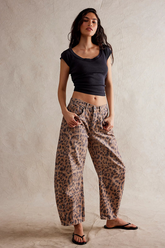 Free People Good Luck Printed Barrel Pant